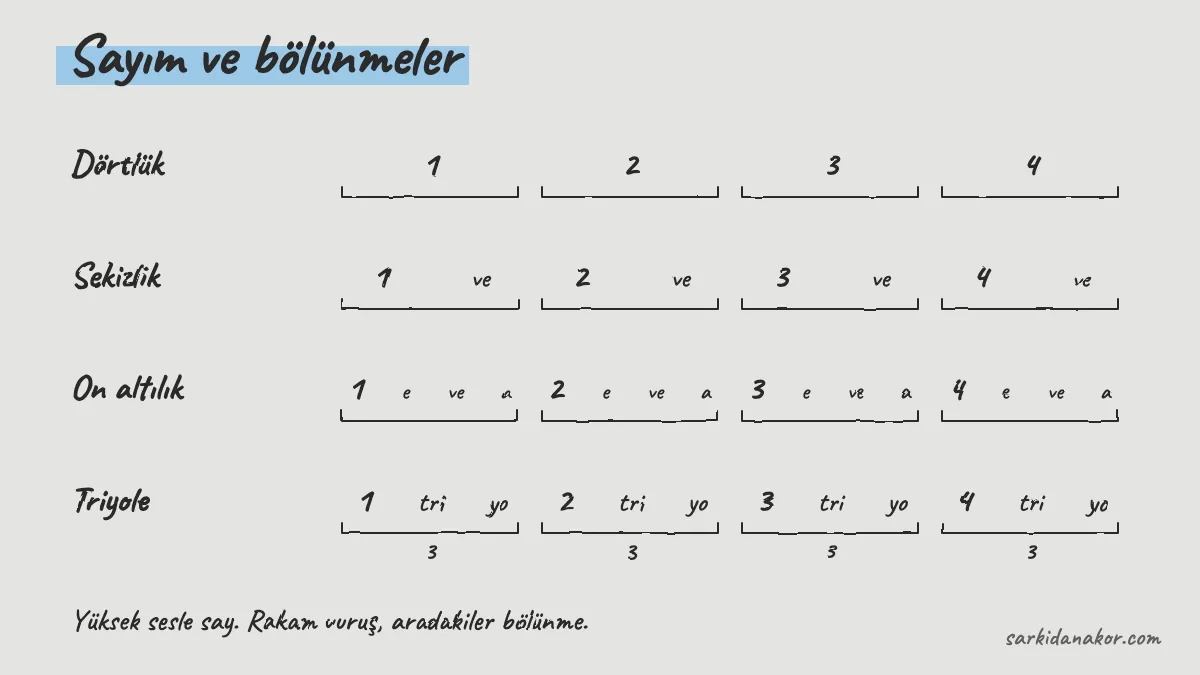Sayım: dörtlük, sekizlik, on altılık ve triyole